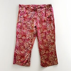 Caribbean Joe Womens Floral Wide Leg Cropped Pants 16 Pink Tropical Beach Luau